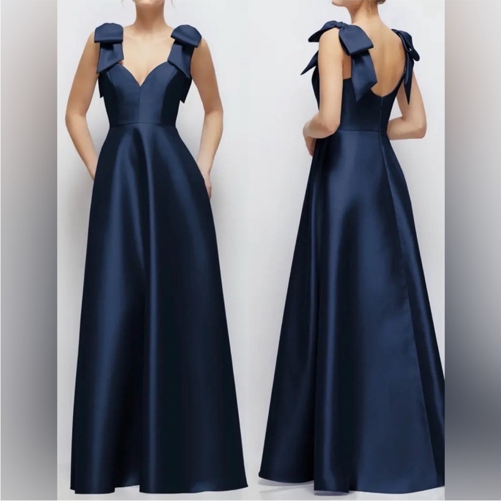 NEW ALFRED SUNG Bow Detail sweetheart neckline Ball Gown midnight navy SIZE 18